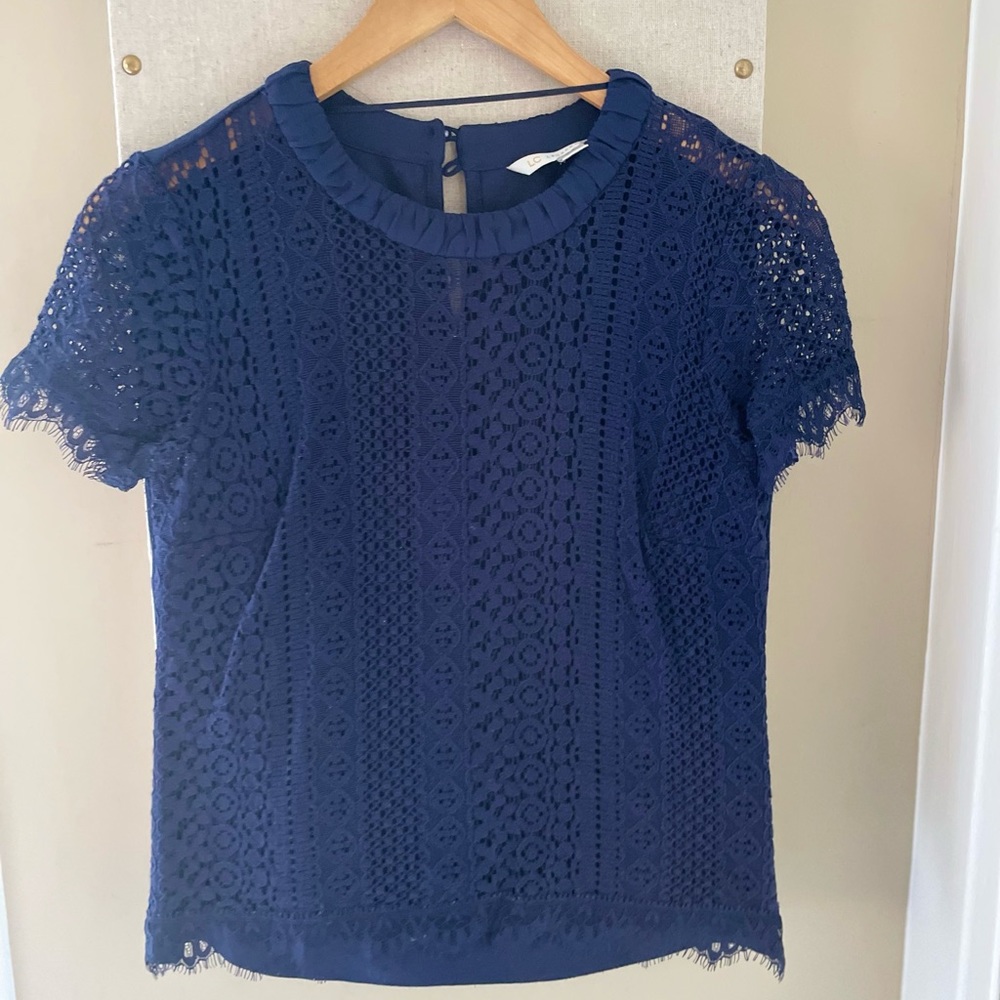 Lauren Conrad Navy Lace Blouse Short Sleeve Top XS